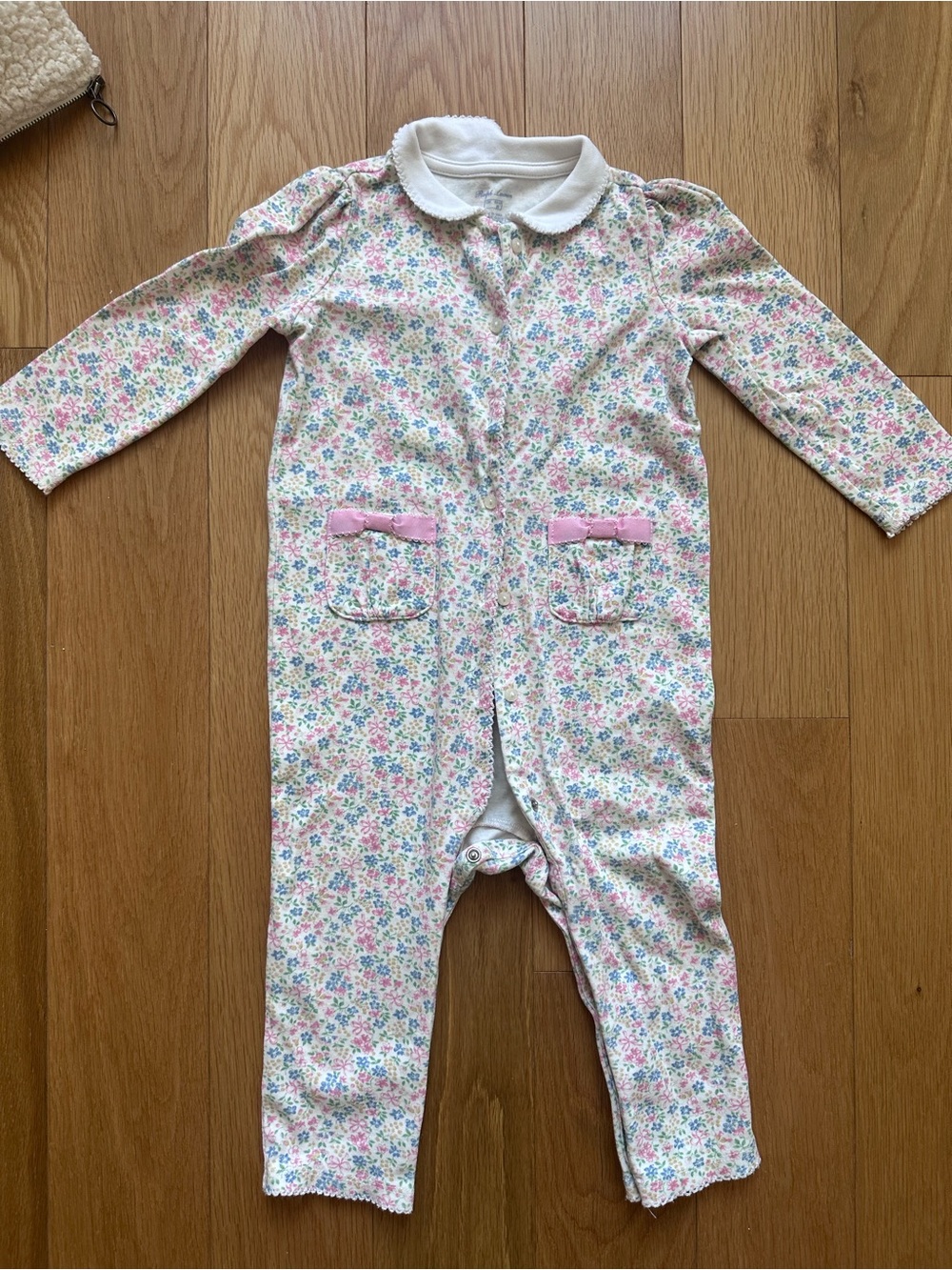 Ralph Lauren Floral Pink & White Baby One-Piece with Peter Pan Collar
